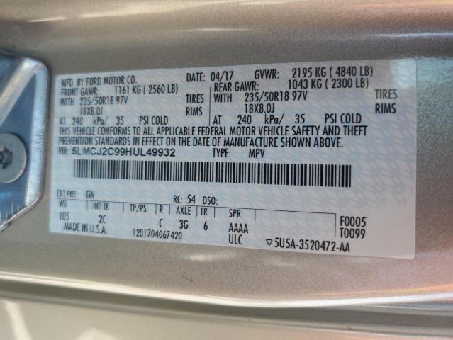 5LMCJ2C99HUL49932 - 2017 LINCOLN MKC SELECT Beige Foto 12