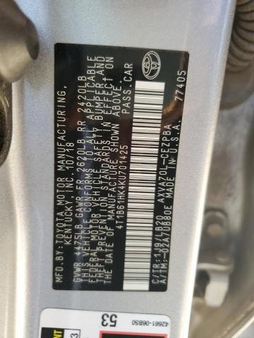 4T1B61HK4KU701425 - 2019 TOYOTA CAMRY XSE 银色 照片 12