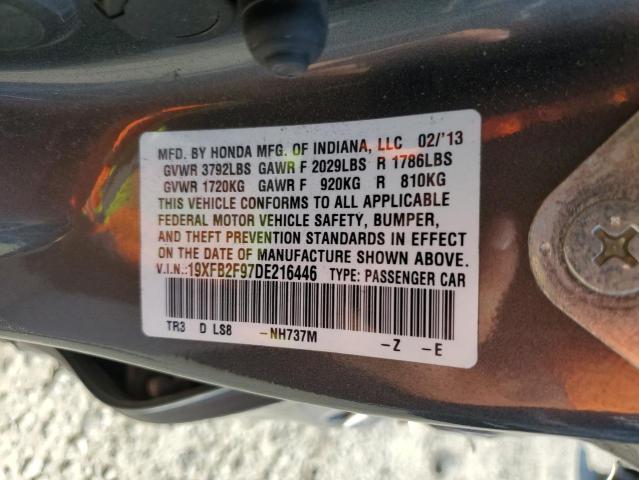 19XFB2F97DE216446 - 2013 HONDA CIVIC EXL ნაცრისფერი ფოტო 12