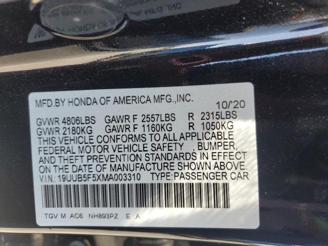 19UUB5F5XMA003310 - 2021 ACURA TLX TECH A შავი ფოტო 12