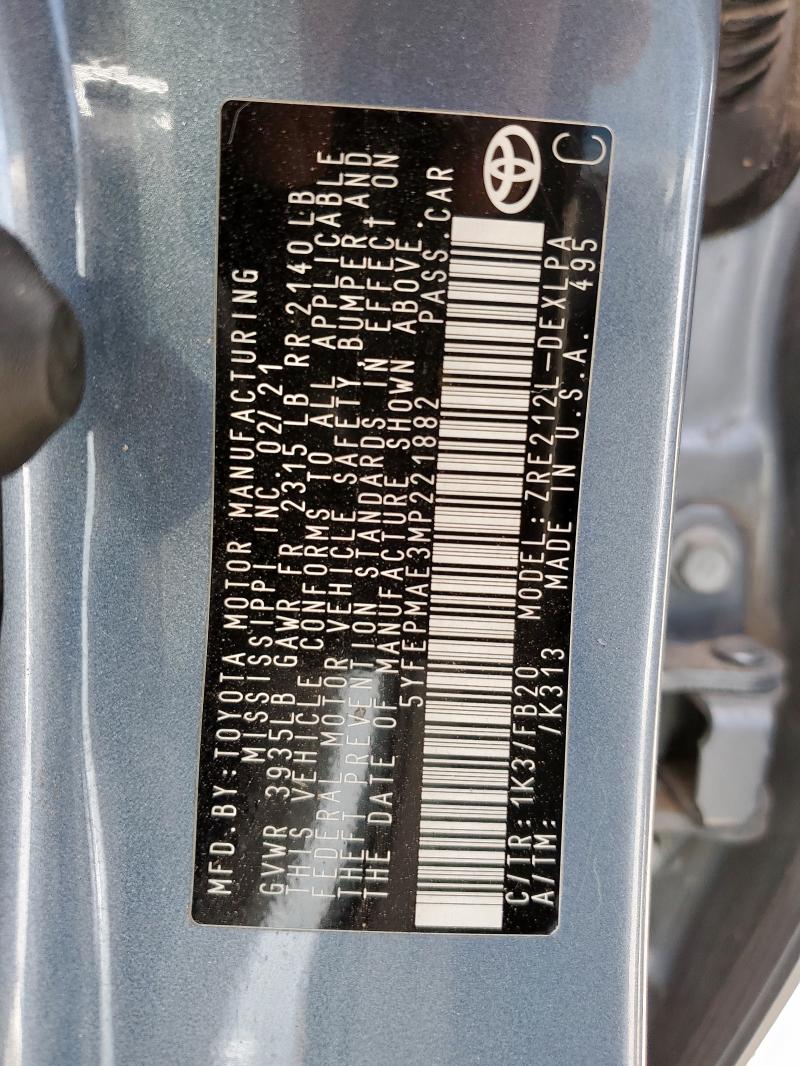 5YFEPMAE3MP221882 - 2021 TOYOTA COROLLA LE 蓝色 照片 12