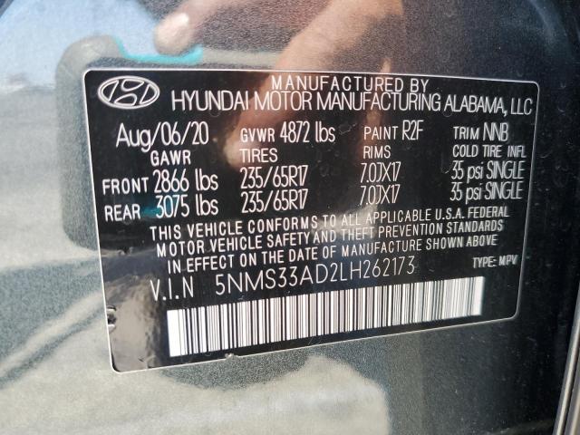 5NMS33AD2LH262173 - 2020 HYUNDAI SANTA FE SEL GRAY photo 13