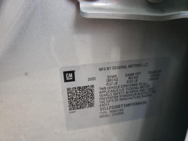 1G1ZG5ST1MF033435 - 2021 CHEVROLET MALIBU RS SILVER photo 10