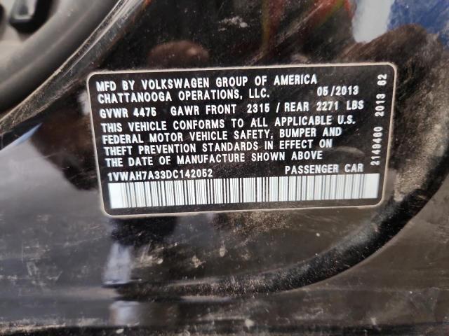 1VWAH7A33DC142052 - 2013 VOLKSWAGEN PASSAT S BLACK photo 12