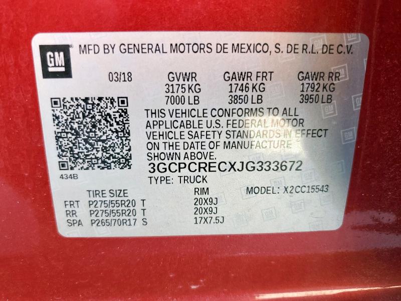 3GCPCRECXJG333672 - 2018 CHEVROLET SILVERADO C1500 LT Czerwony zdjęcie 12