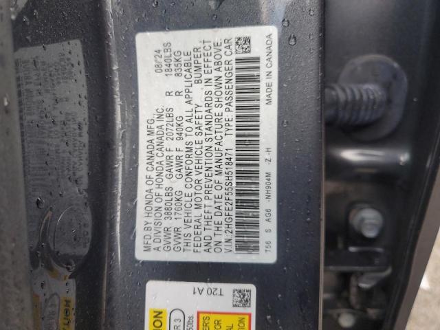 2HGFE2F55SH518471 - 2025 HONDA CIVIC SPORT GRAY photo 12