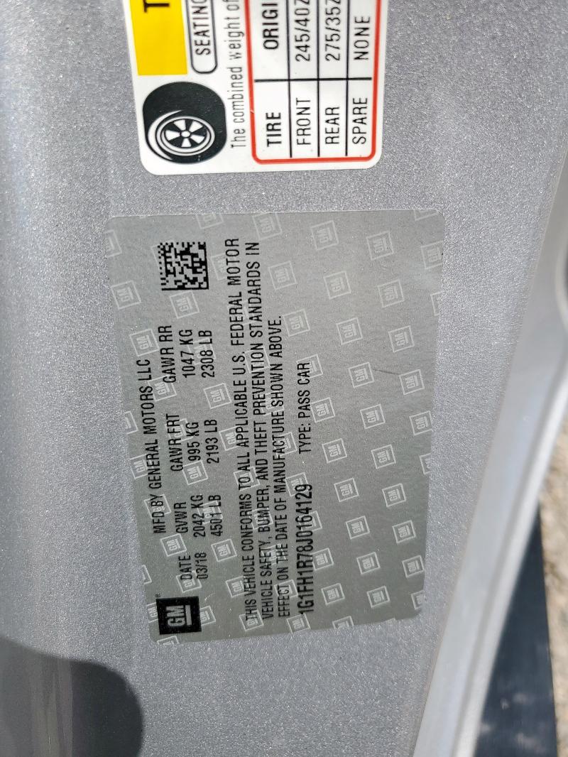 1G1FH1R78J0164129 - 2018 CHEVROLET CAMARO SS SILVER photo 12