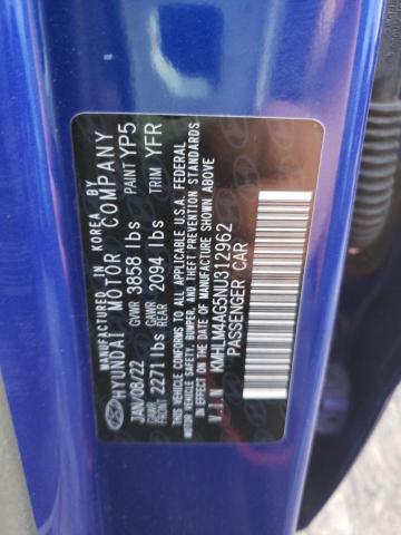 KMHLM4AG5NU312962 - 2022 HYUNDAI ELANTRA SEL BLUE photo 10