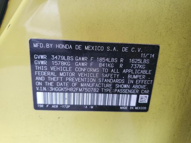 3HGGK5H82FM750782 - 2015 HONDA FIT EX YELLOW photo 14