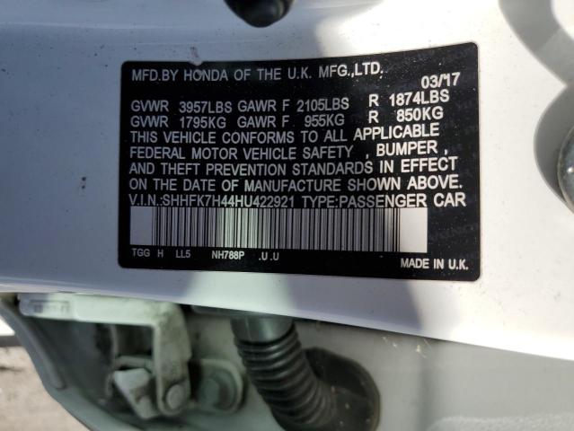 SHHFK7H44HU422921 - 2017 HONDA CIVIC SPORT WHITE photo 13