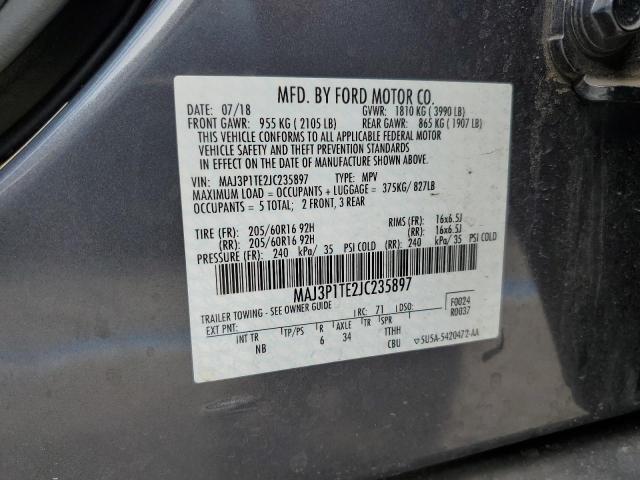 MAJ3P1TE2JC235897 - 2018 FORD ECOSPORT SE GRAY photo 12