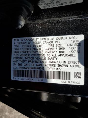 2HKRW5H36KH401608 - 2019 HONDA CR-V LX Қара фото 13