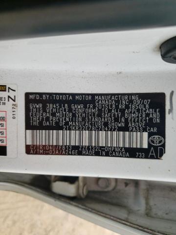 2T1KR32E78C704772 - 2008 TOYOTA COROLLA MA XR WHITE photo 12