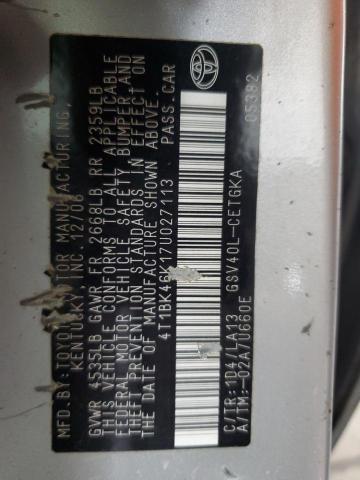 4T1BK46K17U027113 - 2007 TOYOTA CAMRY LE 银色 照片 13