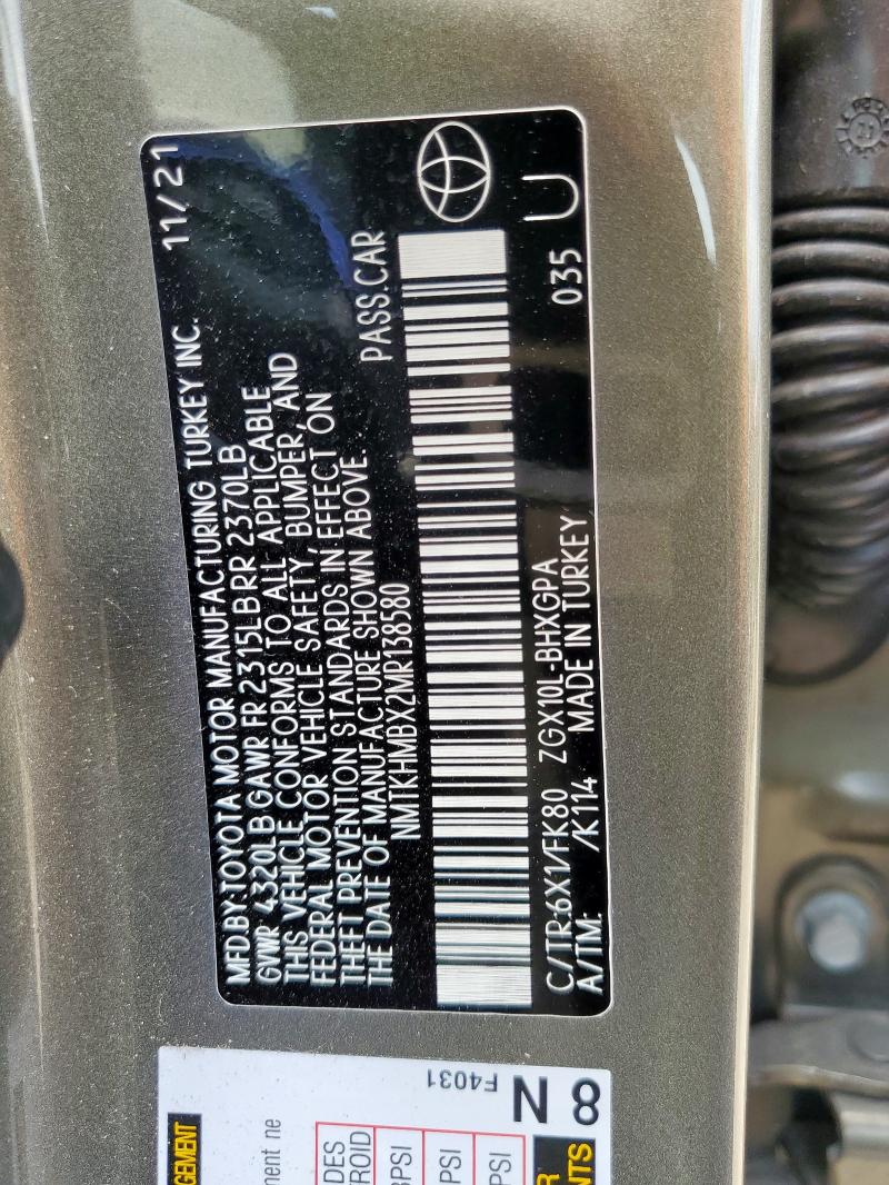 NMTKHMBX2MR138580 - 2021 TOYOTA C-HR XLE მწვანე ფოტო 13