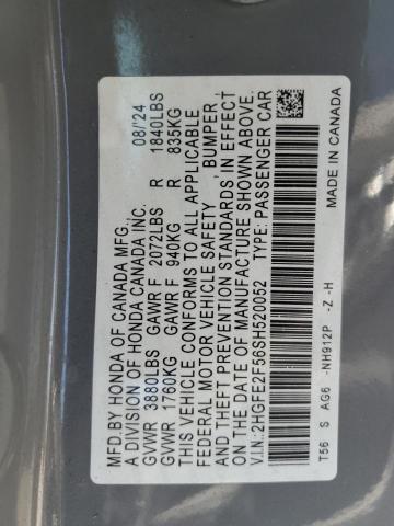 2HGFE2F56SH520052 - 2025 HONDA CIVIC SPORT GRAY photo 13