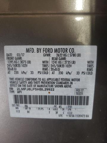 2LMPJ8LP5HBL29922 - 2017 LINCOLN MKX RESERVE Թուխ լուսանկար 10