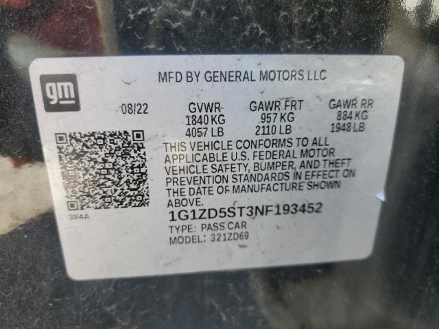 1G1ZD5ST3NF193452 - 2022 CHEVROLET MALIBU LT 黑色 照片 12