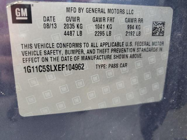 1G11C5SLXEF104962 - 2014 CHEVROLET MALIBU 1LT BLUE photo 12