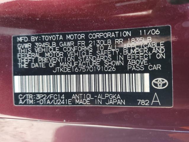 JTKDE167570191026 - 2007 TOYOTA SCION TC BURGUNDY photo 12