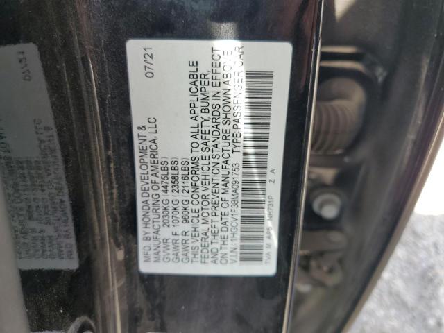 1HGCV1F38MA091753 - 2021 HONDA ACCORD SPORT BLACK photo 12