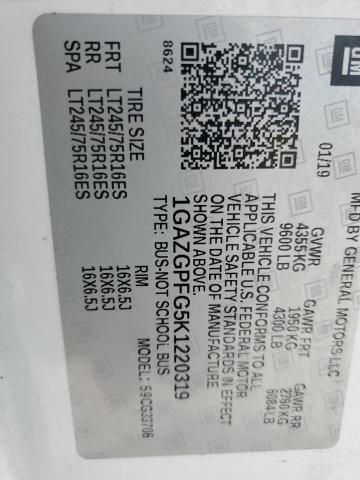 1GAZGPFG5K1220319 - 2019 CHEVROLET EXPRESS G3 LT WHITE photo 13