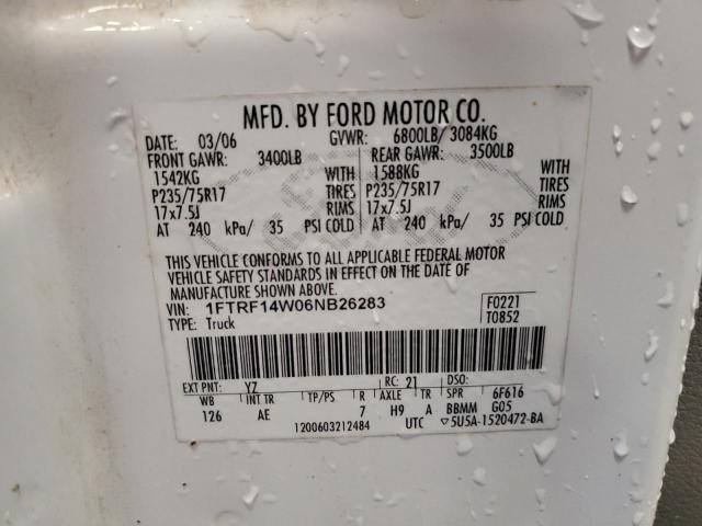 1FTRF14W06NB26283 - 2006 FORD F150 WHITE photo 12