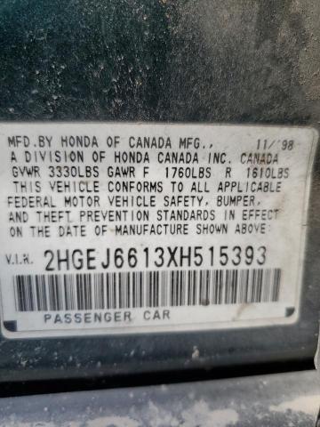 2HGEJ6613XH515393 - 1999 HONDA CIVIC BASE GREEN photo 13