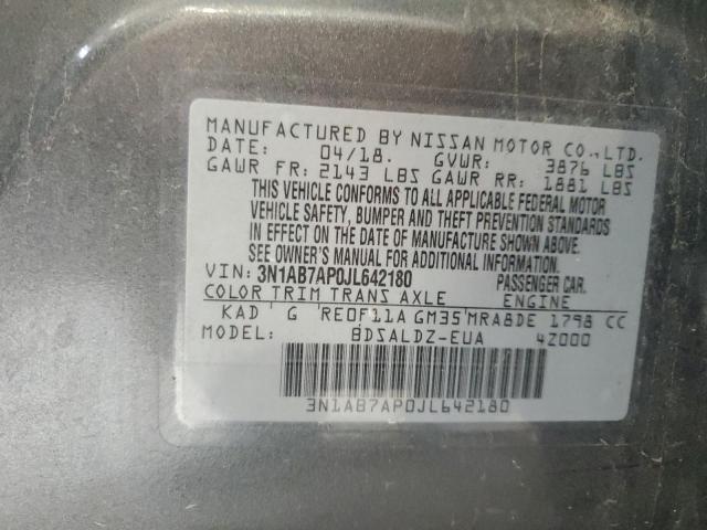 3N1AB7AP0JL642180 - 2018 NISSAN SENTRA S GRAY photo 12