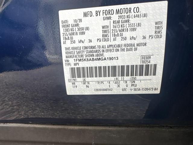 1FM5K8AB4MGA19013 - 2021 FORD EXPLORER POLICE INTERCEPTOR 红色 照片 10