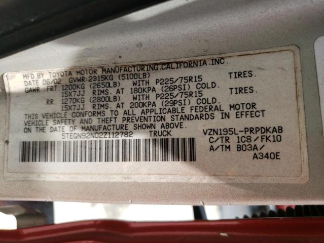 5TEGN92N02Z112782 - 2002 TOYOTA TACOMA DOUBLE CAB PRERUNNER RED photo 13