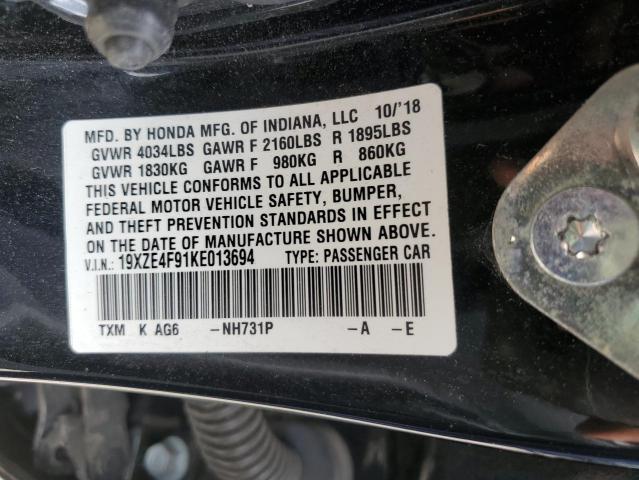 19XZE4F91KE013694 - 2019 HONDA INSIGHT TOURING BLACK photo 12