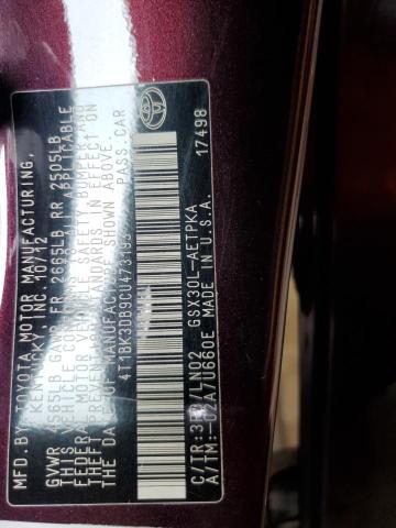 4T1BK3DB9CU473193 - 2012 TOYOTA AVALON BASE 紫色 照片 12