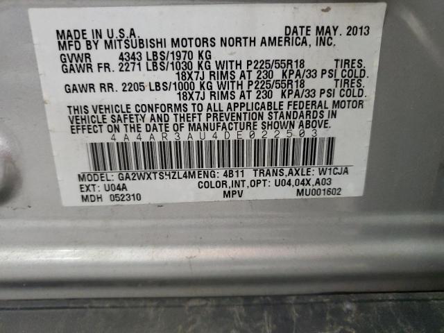 4A4AR3AU4DE022503 - 2013 MITSUBISHI OUTLANDER ES SILVER photo 13