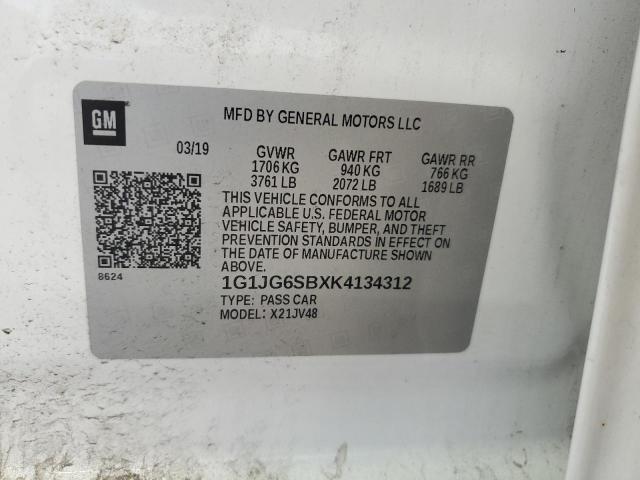 1G1JG6SBXK4134312 - 2019 CHEVROLET SONIC WHITE photo 12
