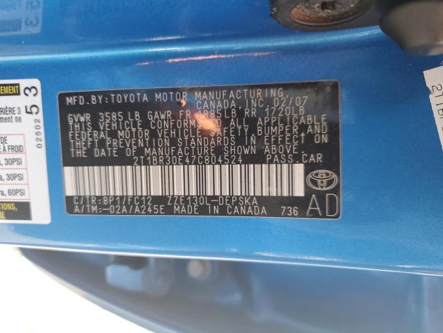 2T1BR30E47C804524 - 2007 TOYOTA COROLLA CE BLUE photo 13