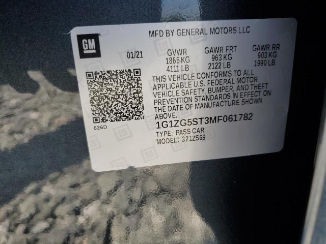 1G1ZG5ST3MF061782 - 2021 CHEVROLET MALIBU RS 石墨色 照片 12