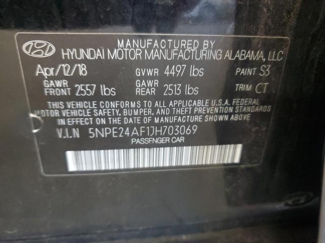5NPE24AF1JH703069 - 2018 HYUNDAI SONATA SE შავი ფოტო 12
