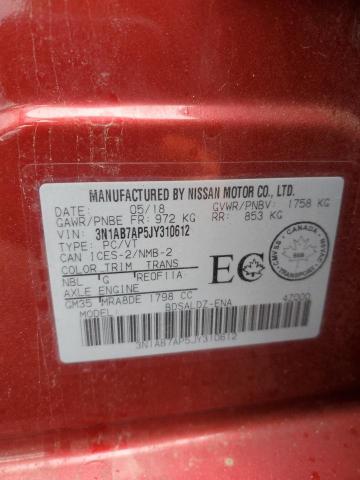 3N1AB7AP5JY310612 - 2018 NISSAN SENTRA S RED photo 24