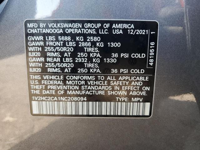 1V2HC2CA1NC208094 - 2022 VOLKSWAGEN ATLAS CROS SE Сұр фото 13