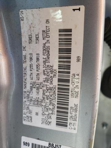 5TFRW5F13GX204361 - 2016 TOYOTA TUNDRA DOUBLE CAB SR/SR5 SILVER photo 12