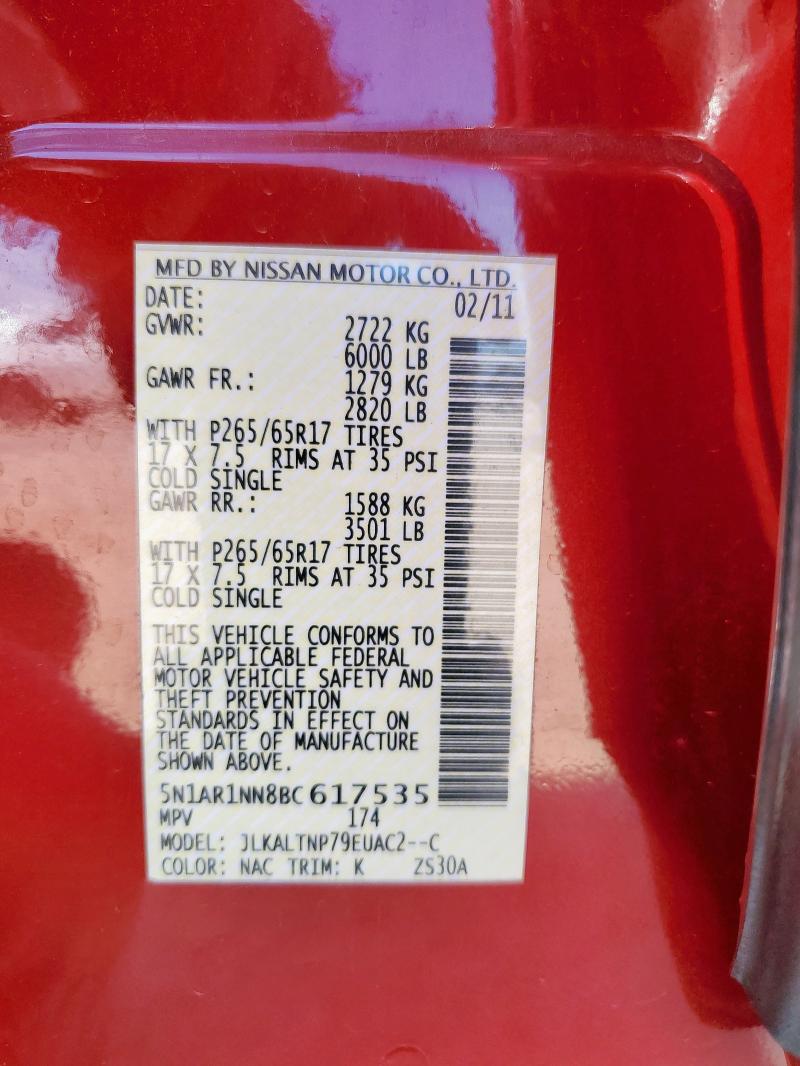 5N1AR1NN8BC617535 - 2011 NISSAN PATHFINDER S Qırmızı foto 14