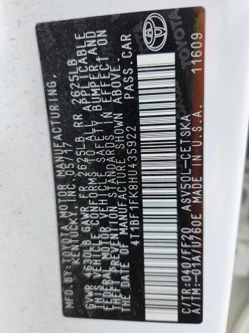 4T1BF1FK8HU435922 - 2017 TOYOTA CAMRY LE 白色 照片 12