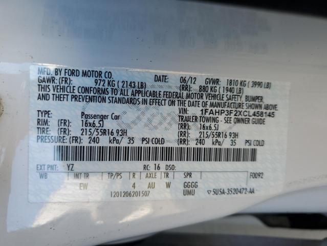 1FAHP3F2XCL458145 - 2012 FORD FOCUS SE WHITE photo 13