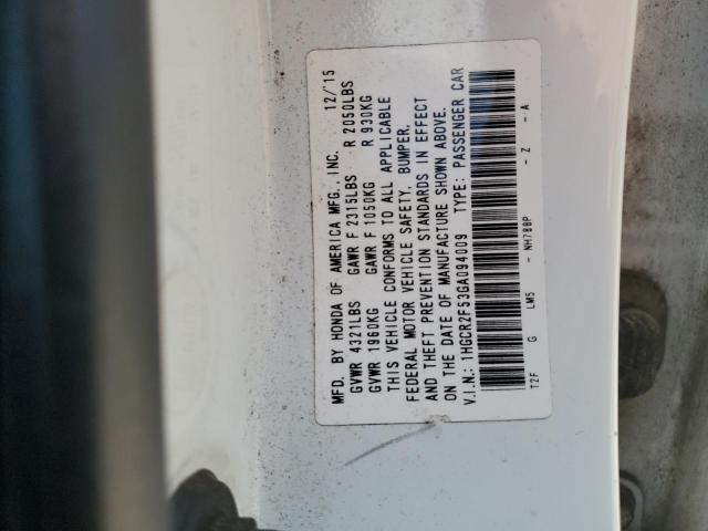 1HGCR2F53GA094009 - 2016 HONDA ACCORD SPORT Beyaz fotoğraf 12