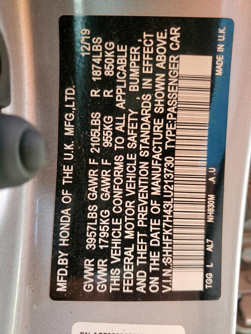 SHHFK7H43LU213730 - 2020 HONDA CIVIC SPORT Silber Foto 13