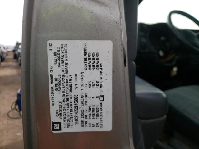 1GTCS145528183998 - 2002 GMC SONOMA SILVER photo 10