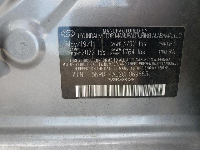 5NPDH4AE2CH069663 - 2012 HYUNDAI ELANTRA GLS GRAY photo 12