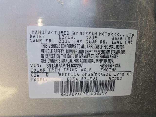 3N1AB7AP7EL632297 - 2014 NISSAN SENTRA S SILVER photo 12