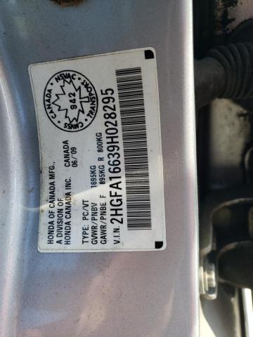 2HGFA16639H028295 - 2009 HONDA CIVIC LX-S SILVER photo 13